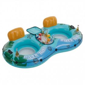 2 Inflatable River Floaters, Equipped With Detachable Refrigerators And Two Cup Holders, Featuring A Supportive Backrest, And With GRAP Ropes (Option: Greenblue)