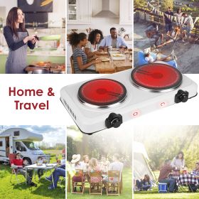 Infrared Dual Burner Hot Plate - 1000W & 800W  Glass Plates, Quick/Even Heating, 302-1022 Stepless Temp, Auto Shut-Off (Color: White)