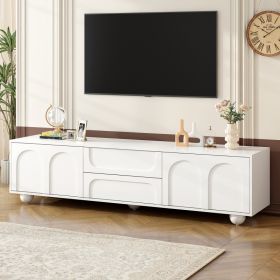 ON-TREND Cream Style TV Stand With Arched Doors  2 Drawers For TVs Up To 75, Minimalist Media Console With Rebound Device, Entertainment Center W (Option: White)